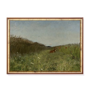 Vintage Hare Landscape Painting: Antique Rabbit Wall Art Print