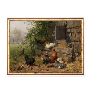 19th Century Farmyard Chickens Print: Rustic Barnyard Animal Art