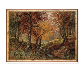 Print and Ship | Vintage Autumn Landscape | Antique Fall Painting | Moody Rustic Print | Country Scenery | Mailed Art | Fine Art