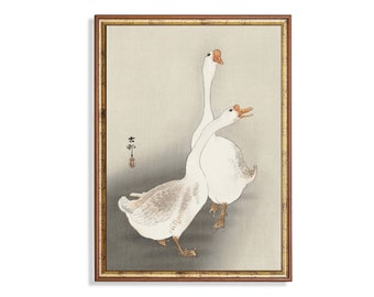 Vintage Geese Art Print: Asian Neutral Bird Wall Art