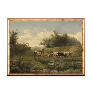 Printed and Shipped | Cattle Grazing Painting | Vintage Wall Art | Antique Art Print | Country Landscape | Farmhouse Decor | Fine Art