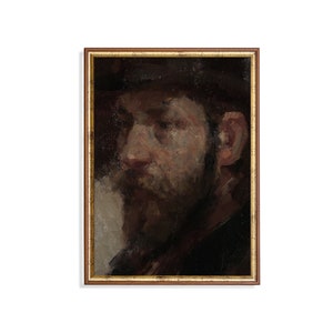 Vintage Gentleman Portrait Print: Moody Rustic Oil Painting