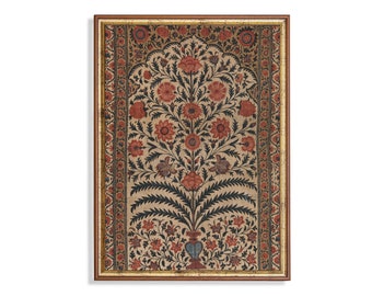 Vintage Floral Textile Art Print: Antique Boho Style