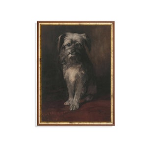 Vintage Dog Portrait Painting: Moody Rustic Farmhouse Wall Art