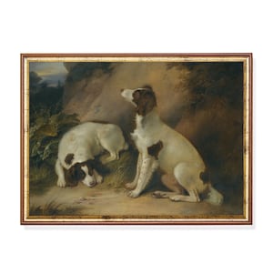 Vintage Dog Painting: Antique Farmhouse Animal Print