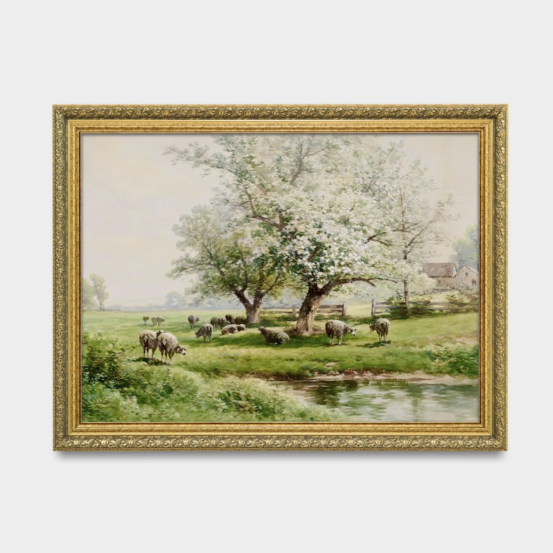 Sheep Landscape Painting: Rustic Countryside Fine Art Print - Etsy