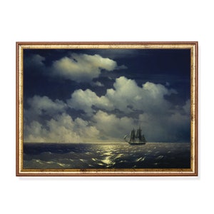 Segelboot-Meerblick-Druck: Stimmungsvolle maritime antike Wandkunst