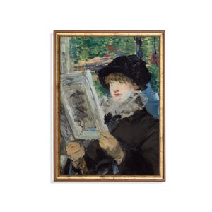 Print and Ship | Vintage Portrait Painting | Antique Woman Portrait | Woman Reading Book | Moody Rustic Fine Art | Mailed Print