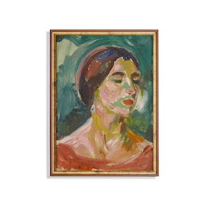 Bold Expressionist Portrait Wall Art – Colorful Abstract Female Face Print Only, Modern Boho Decor, Vibrant Brushstroke Figurative Artwork