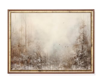 Impressionist Winter Woodland Print, Snowy Forest Landscape, Peaceful Nature Wall Art (Digital Download)