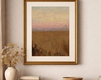 Vintage Wheat Field Print: Rustic Landscape Art