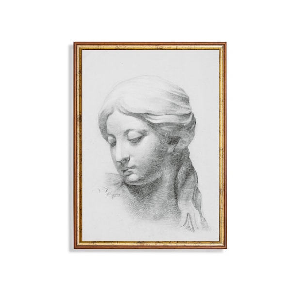 Vintage Sketch Drawing | Antique Woman Portrait | Female Drawing Artwork | Rustic Fine Art Print | Digital Download | Printable Wall Art