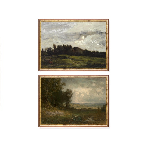 Vintage Landscape Painting | Set of 2 Prints | Moody Rustic Printable Art | Country Landscape | Antique Oil Painting | Digital Download