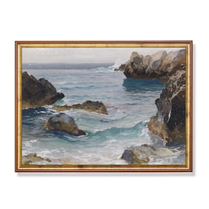 Vintage Coastal Seascape Painting: Antique Nautical Art Print (Digital Download