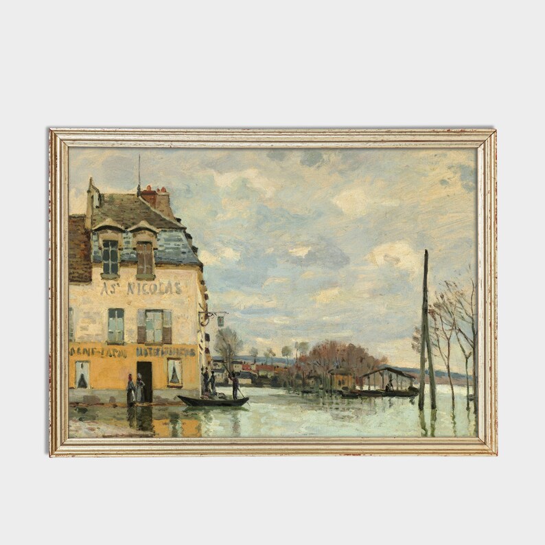 Vintage French Landscape Print: Antique Oil Painting Art image 4