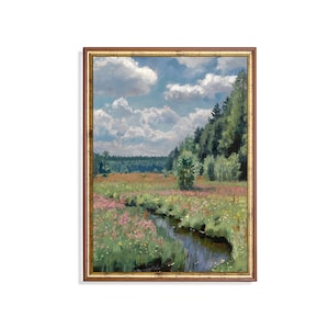 Vintage Impressionist Meadow Landscape Print – Wildflower Field, Pastel Nature Wall Art