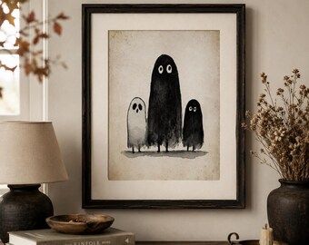 Ghost Trio Halloween Print, Vintage Watercolor Ghost Illustration (Digital Download)