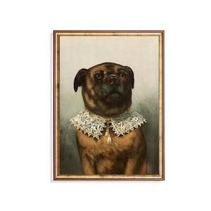Vintage Dog Portrait Print: Antique Style Oil Painting, Farmhouse Decor