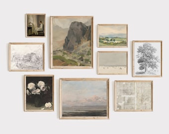 Antique French Country Gallery Wall Art Set of 9 (Digital Download)