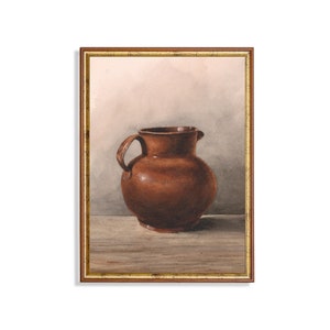 Vintage Still Life Painting: Rustic Jug, Farmhouse Decor (Digital Download)