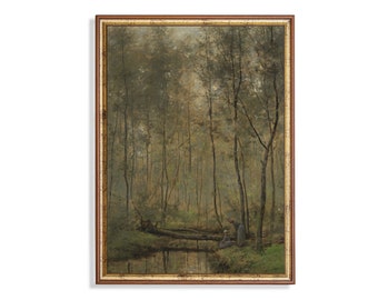 Cuadro de paisaje forestal vintage: lámina de árbol antiguo, decoración de estilo rústico.