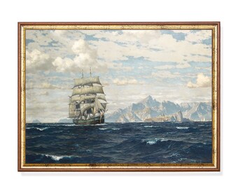 Vintage Sailboat Painting: Nautical Seascape Art Print