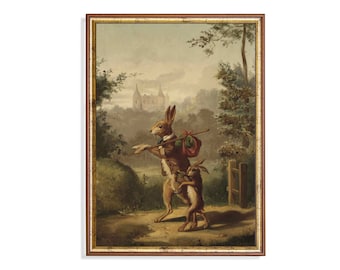19th Century Hare Family Print: Whimsical Cottagecore Animal Art