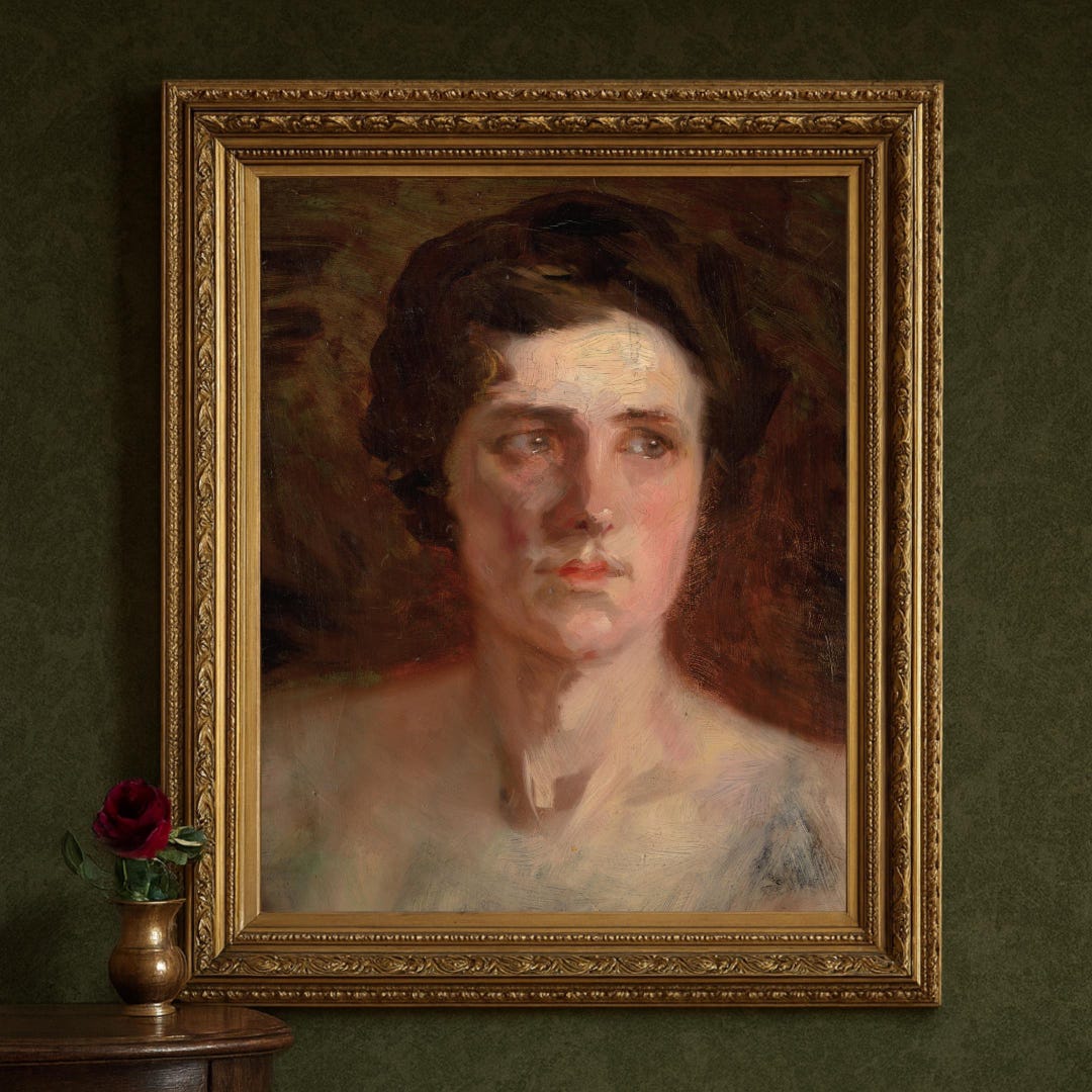 Vintage Woman Portrait Painting: Emotional Antique Oil Art Print - Etsy