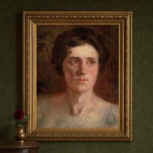 Vintage Frauen Portrait Gemälde: Emotionales Antik Öl Kunstdruck
