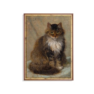 Victorian Tabby Cat Portrait: Antique Feline Painting Art (Digital Download)