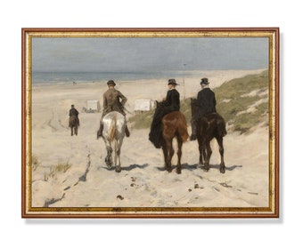 Vintage Horse Painting: Antique Equestrian Beach Print (Digital Download)
