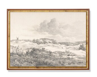 Vintage Landscape Sketch Print: Neutral Farmhouse Wall Art