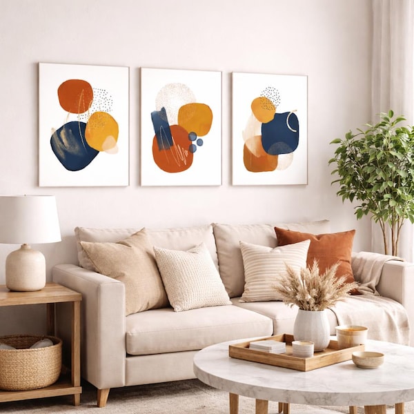 Bränt orange abstrakt tryckset, modern boho tavelvägg (digital nedladdning)