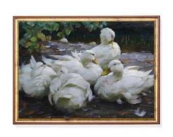 Vintage Ducks Painting: Country Farmhouse Art Print
