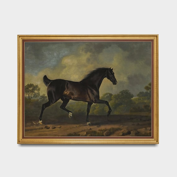 ヴィンテージ馬の絵画：アンティーク乗馬アートプリント（デジタル 