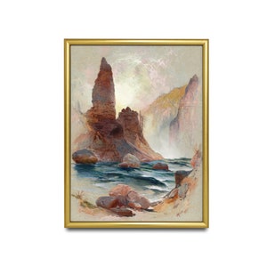 Vintage Seascape Painting | Antique Coastal Decor | Printable Wall Art | Digital Download | Rustic Mountain Print | 19th Century Fine Art