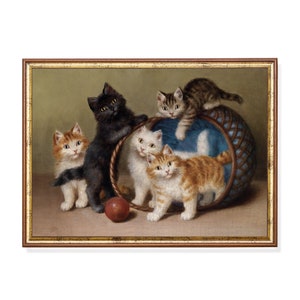 Vintage Cats Painting: Antique Rustic Animal Print
