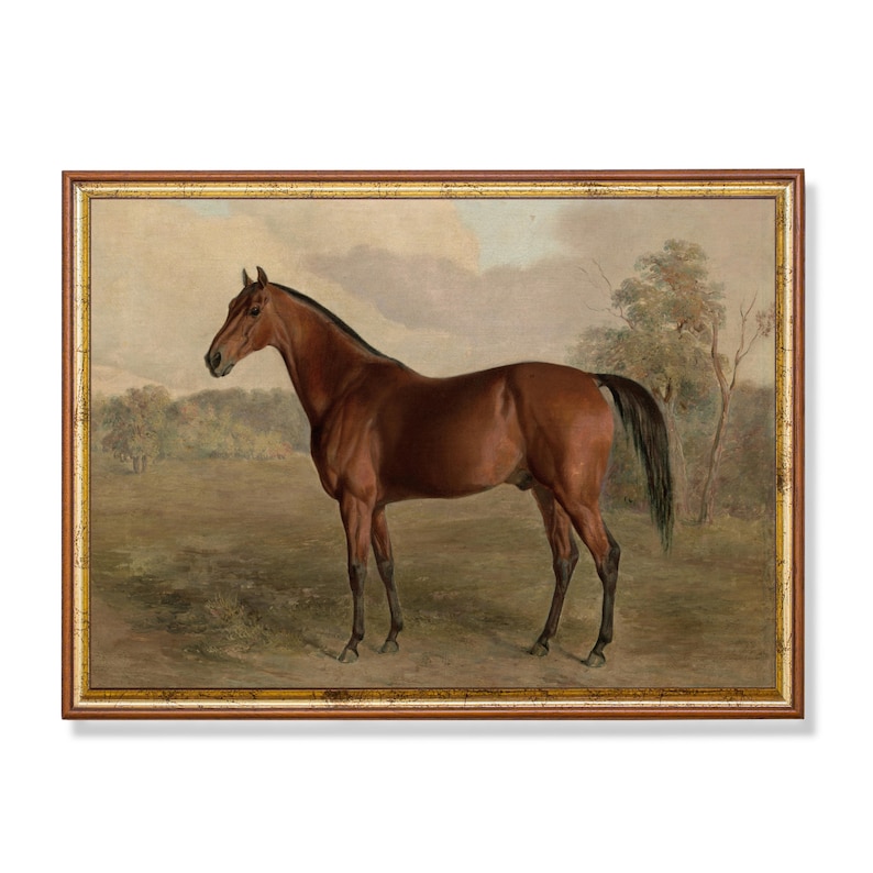 Vintage Horse Art Print: Antique Equestrian Painting, Rustic Farmhouse Decor (Digital Download) image 1