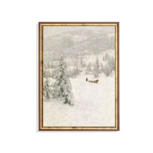 Dipinto di paesaggio invernale d&#39;epoca: stampa artistica di scena innevata del XVIII secolo