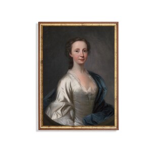 Vintage 18th Century Woman Portrait Print – Elegant Lady in White and Blue, Historic Rococo Art Reproduction, Classical Wall Decor
