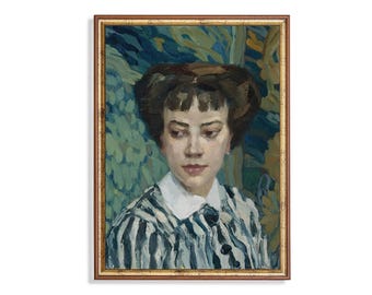 Vintage Expressionist Woman Portrait Print: Bold Brushstrokes