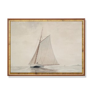 Vintage Sailing Boat Print: Muted Seascape, Neutral Ocean Art