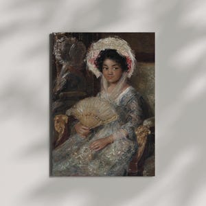 Vintage Girl with Fan Portrait Print: Elegant Rococo Wall Art