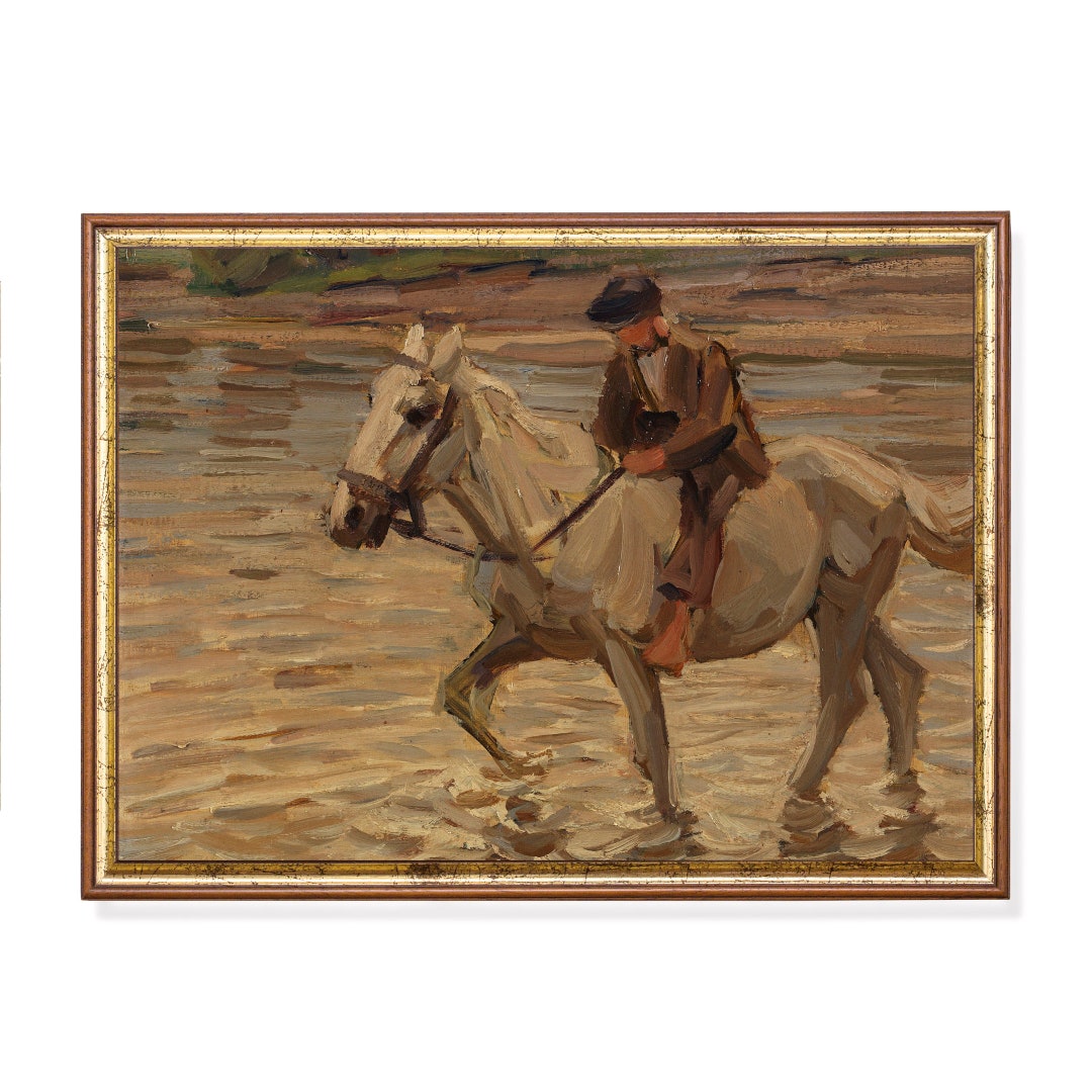 Vintage Equestrian Digital Download – Rider on Horseback Painting ...