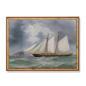Vintage Schooner Painting: Antique Nautical Maritime Art (Digital Download)