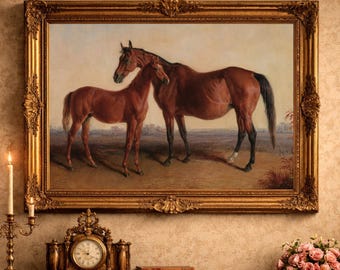Mare and Foal Antique Horse Painting | Vintage Equestrian Art (Digital Download)