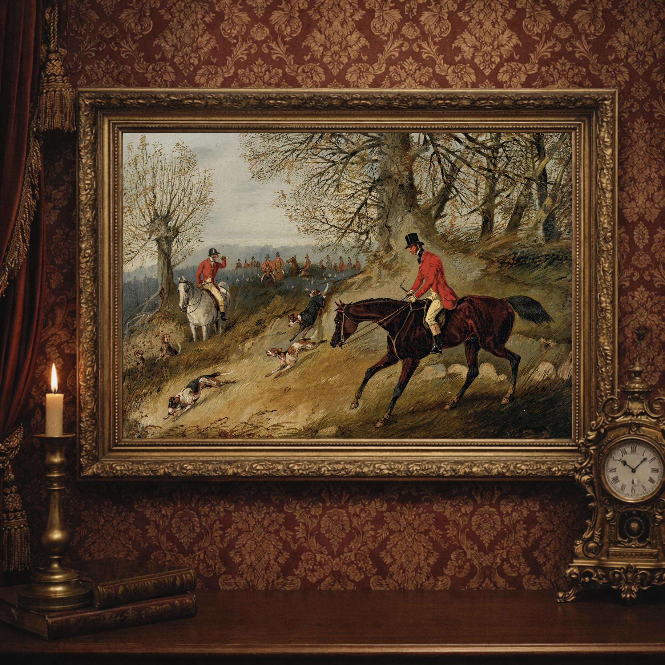 Vintage Fox Hunting Print: English Equestrian Art, Rustic Decor