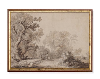 18th Century Woodland Drawing: Rustic Forest Scene, Vintage Wall Art Print