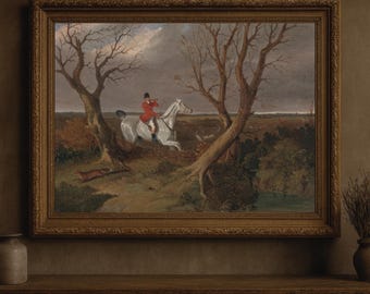 Antique Fox Hunting Print: Equestrian Rider on White Horse (Digital Download)