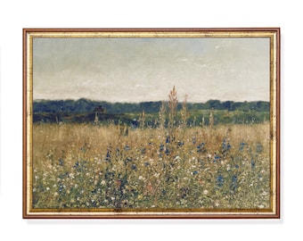 Wildflower Meadow Art Print: Vintage Countryside Landscape